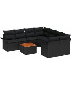 9-częściowy zestaw sof ogrodowych vidaXL z poduszkami - czarny polirattan akacja, 2-osobowa sofa ogrodowa vidaXL z miejscem do przechowywania - czarny polirattan Dārza mēbeļu komplekti