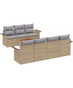 vidaXL Zestaw 8 Elementów Sofy Ogrodowej z Poduszkami Beżowy Polirattan Akacja, vidaXL Sofa Ogrodowa dla 2 osób z Schowkiem i Poduszkami Beżowy Polirattan Dārza mēbeļu komplekti