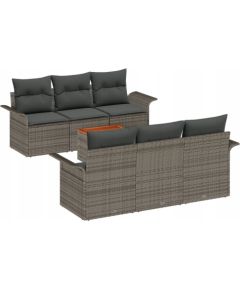 vidaXL 7-częściowy zestaw sof ogrodowych z poduszkami szary polirattan akacja, vidaXL 2-osobowa sofa ogrodowa z miejscem na przechowywanie i poduszkami szary polirattan Dārza mēbeļu komplekti