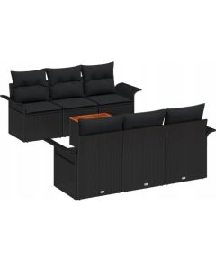 vidaXL 7-Częściowy zestaw kanapowy ogrodowy z poduszkami czarny polirattan akacja, vidaXL 2-osobowa kanapa ogrodowa z miejscem do przechowywania i poduszkami czarny polirattan Dārza mēbeļu komplekti