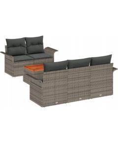 6-częściowy zestaw sofy ogrodowej vidaXL z poduszkami szary polirattan akacja, Dwuosobowa sofa ogrodowa vidaXL z miejscem do przechowywania i poduszkami szary polirattan Dārza mēbeļu komplekti