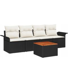 vidaXL 5-częściowy zestaw sof ogrodowych z poduszkami Czarny Polirattan Akacja, vidaXL Sofa ogrodowa 2-osobowa z miejscem na przechowywanie i poduszkami Czarny Polirattan Dārza mēbeļu komplekti