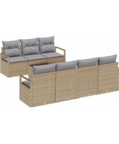Zestaw kanap ogrodowych vidaXL w 8 częściach z poduszkami Beżowy Polirattan, 2-osobowa kanapa ogrodowa vidaXL z miejscem na przechowywanie i poduszkami Beżowy Polirattan Dārza mēbeļu komplekti