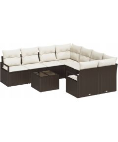 vidaXL 9-częściowy zestaw sof ogrodowych z poduszkami w brązowym rattan, vidaXL 2-osobowa sofa ogrodowa z przechowalnią i poduszkami w brązowym rattan Dārza mēbeļu komplekti