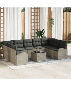 Vidaxl Zestaw 10-elementowy sof ogrodowych z poduszkami szary polirattan, Sofa ogrodowa 2-osobowa z pojemnikiem i poduszkami jasnoszary polirattan Dārza mēbeļu komplekti