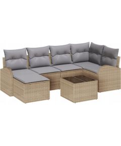 vidaXL 7-częściowy zestaw sof ogrodowych z poduszkami czarny polirattan, vidaXL 2-osobowa sofa ogrodowa z przechowalnią i poduszkami beżowy polirattan Dārza mēbeļu komplekti