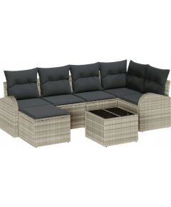 vidaXL 7-częściowy zestaw sof ogrodowych z poduszkami jasny polirattan, vidaXL 2-osobowa sofa ogrodowa z miejscem na przechowanie i poduszkami jasny polirattan Dārza mēbeļu komplekti