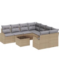 Zestaw sof ogrodowych vidaXL 9-częściowy z poduszkami Beżowy Rattan syntetyczny, Zestaw sof ogrodowych vidaXL 2-osobowy z miejscem do przechowywania i poduszkami Beżowy Rattan syntetyczny Dārza mēbeļu komplekti