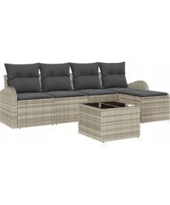 6-elementowy zestaw ogrodowy vidaXL z poduszkami szary polirattan, 2-osobowa sofa ogrodowa vidaXL z miejscem do przechowywania i poduszkami jasnoszary polirattan Dārza mēbeļu komplekti