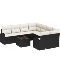 Zestaw sofy ogrodowej vidaXL z poduszkami 9-elementowy czarny polirattan, Sofa ogrodowa 2-osobowa vidaXL z miejscem do przechowywania i poduszkami czarny polirattan Dārza mēbeļu komplekti