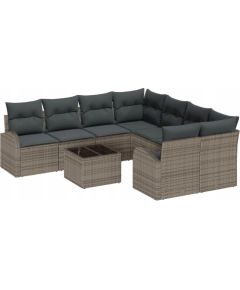 Vidaxl 9-częściowy zestaw sof ogrodowych z poduszkami szary polirattan, Sofa ogrodowa dla 2 osób z miejscem do przechowywania i poduszkami szary polirattan Dārza mēbeļu komplekti