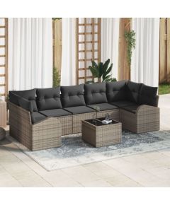 Sofa ogrodowa vidaXL 8 Elementowy Zestaw z Poduszkami Szary Poli Rattan, Sofa ogrodowa vidaXL 2-osobowa z miejscem na przechowywanie i poduszkami Szary Poli Rattan Dārza mēbeļu komplekti