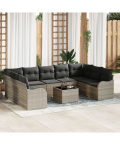 Vidaxl Zestaw 10 częśćiowych sof ogrodowych z poduszkami w kolorze szarym z polirattanu, Sofa ogrodowa 2-osobowa z pojemnikiem i poduszkami jasnoszarym z polirattanu Dārza mēbeļu komplekti