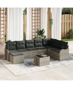 vidaXL 9 Częściowy Zestaw Sof Ogrodowych z Poduszkami Szary Polirattan, vidaXL 2-osobowa Sofa Ogrodowa z Schowkiem i Poduszkami Jasnoszary Polirattan Dārza mēbeļu komplekti