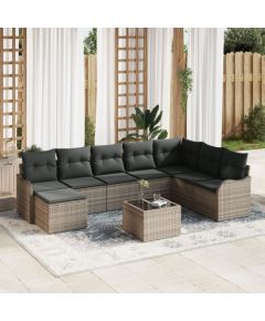 vidaXL Zestaw Sofy Ogrodowej 8-Częściowy z Poduszkami Czarny Poli Rattan, vidaXL Sofa Ogrodowa 2-osobowa z Miejscem na Przechowywanie i Poduszkami Szary Poli Rattan Dārza mēbeļu komplekti