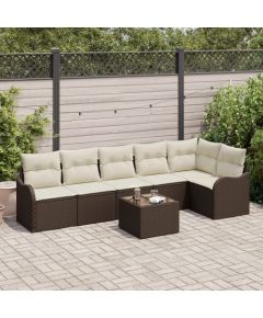 Zestaw sof ogrodowych vidaXL 6 elementów z poduszkami szary polirattan, Zestaw sof ogrodowych vidaXL 2-osobowych z schowkiem i poduszkami brązowy polirattan Dārza mēbeļu komplekti