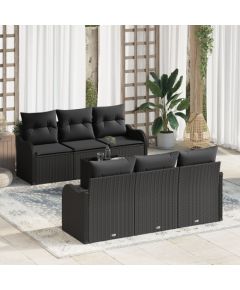 Zestaw Sof Ogrodowych vidaXL 7 Części z Poduszkami Czarny Polirattan, Sofa Ogrodowa dla 2 Osób z Pojemnikiem i Poduszkami Czarny Polirattan Dārza mēbeļu komplekti