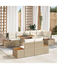 vidaXL 9-częściowy zestaw jadalny ogrodowy z poduszkami beżowy polirattan akacja Dārza mēbeļu komplekti