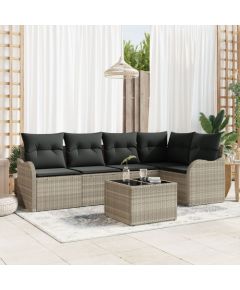 Zestaw sofy ogrodowej vidaXL 6-elementowy z poduszkami szary polirattan, Sofa ogrodowa 2-osobowa vidaXL z miejscem na przechowywanie i poduszkami jasnoszary polirattan Dārza mēbeļu komplekti