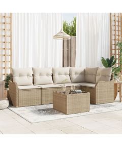 Zestaw sofy ogrodowej vidaXL 6-częściowy z poduszkami brązowy polirattan, Zestaw sofy ogrodowej vidaXL 2-osobowej z przechowalnią i poduszkami beżowy polirattan Dārza mēbeļu komplekti