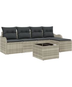 vidaXL 6-Częściowy Zestaw Sof Ogrodowych z Poduszkami Jasnoszary Polirattan, vidaXL 2-osobowa Sofa Ogrodowa z Miejscem do Przechowywania i Poduszkami Jasnoszary Polirattan Dārza mēbeļu komplekti