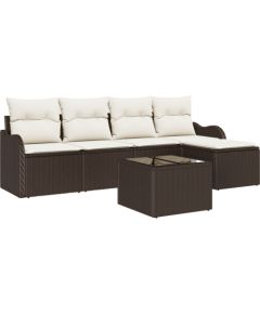 Zestaw Sofy Ogrodowej vidaXL 5 Elementów Szary Polirattan, Sofa Ogrodowa vidaXL 2-osobowa z Przechowywaniem i Poduszkami Brązowy Polirattan Dārza mēbeļu komplekti