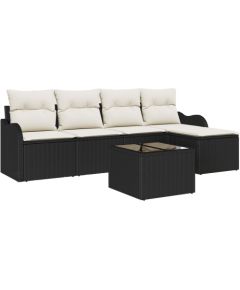 vidaXL 5-elementowy zestaw sofy ogrodowej z poduszkami brązowy rattan, vidaXL 2-osobowa sofa ogrodowa z miejscem na przechowywanie i poduszkami czarno-rattanowa Dārza mēbeļu komplekti