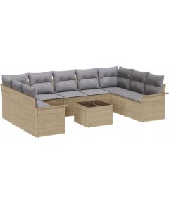 Vidaxl 10-częściowy zestaw sof ogrodowych z poduszkami, czarny polirattan, 2-osobowa sofa ogrodowa z miejscem na przechowywanie i poduszkami, beżowy polirattan Dārza mēbeļu komplekti