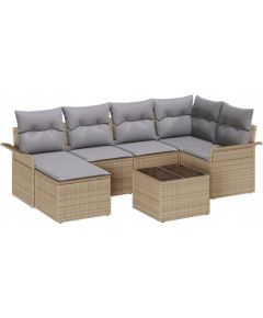 vidaXL 7-częściowy Zestaw Sofy Ogrodowej z Poduszkami Czarny Polirattan, vidaXL 2-osobowa Sofa Ogrodowa z Przechowalnią i Poduszkami Beżowy Polirattan Dārza mēbeļu komplekti