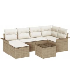 vidaXL Zestaw Sof Ogrodowych 7-częściowy z Poduszkami Brązowy Polirattan, vidaXL Sofa Ogrodowa 2-osobowa z Przechowywaniem i Poduszkami Beżowy Polirattan Dārza mēbeļu komplekti