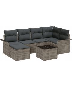 Zestaw sof ogrodowych vidaXL 6 części z poduszkami czarny polirattan, Sofa ogrodowa vidaXL 2-osobowa z pojemnikiem i poduszkami szary polirattan Dārza mēbeļu komplekti