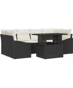 vidaXL Zestaw 7-częściowych sof ogrodowych  z poduszkami Czarny PE Rattan Dārza mēbeļu komplekti