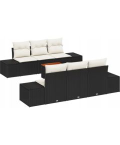 vidaXL Zestaw sof ogrodowych  w składzie 7 elementów z poduszkami Czarny Polirattan Akacja Dārza mēbeļu komplekti