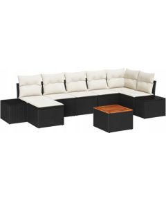 vidaXL 8-częściowy zestaw kanapowy z poduszkami czarny polirattan akacja Dārza mēbeļu komplekti