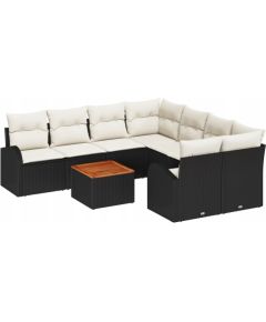 vidaXL Zestaw 9-częściowy sofy ogrodowej  z poduszkami czarna poli rattan akacjowa Dārza mēbeļu komplekti