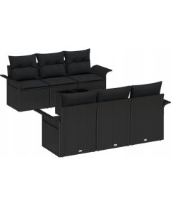 vidaXL 7-częściowy zestaw sof ogrodowych z poduszkami Czarny Polirattan, vidaXL 2-osobowa sofa ogrodowa z miejscem do przechowywania i poduszkami Czarny Polirattan Dārza mēbeļu komplekti