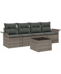 vidaXL Zestaw sof ogrodowych w 5 częściach z poduszkami Szary Polirattan, vidaXL Sofa ogrodowa 2-osobowa z miejscem na przechowywanie i poduszkami Szary Polirattan Dārza mēbeļu komplekti