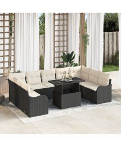 Zestaw sof ogrodowych vidaXL 10 elementów z poduszkami czarny polirattan, Zestaw dwuosobowy vidaXL z poduszkami czarny polirattan Dārza mēbeļu komplekti