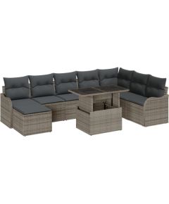 vidaXL 9-częściowy zestaw sof ogrodowych z poduszkami szary polirattan, vidaXL 2-osobowa sofa ogrodowa z poduszkami szary polirattan Dārza mēbeļu komplekti