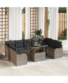 Zestaw sof ogrodowych vidaXL 10 Elementów z Poduszkami Szary Polirattan, Zestaw sof ogrodowych vidaXL 2-osobowy z Poduszkami Szary Polirattan Dārza mēbeļu komplekti