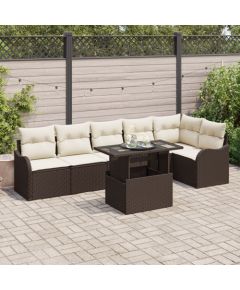 Zestaw sof ogrodowych vidaXL 7-częściowy z poduszkami Brązowy Polirattan, Zestaw sof ogrodowych vidaXL 2-osobowy z poduszkami Brązowy Polirattan Dārza mēbeļu komplekti