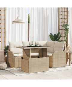 Vidaxl Zestaw 5 częściowych sof ogrodowych z poduszkami Beżowy Polirattan, Dwuosobowa sofa ogrodowa z poduszkami Beżowa Polirattan Dārza mēbeļu komplekti