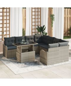 vidaXL 9-elementowy zestaw sof ogrodowych z poduszkami jasnoszary, vidaXL Dwuosobowa sofa ogrodowa z poduszkami jasnoszary Dārza mēbeļu komplekti