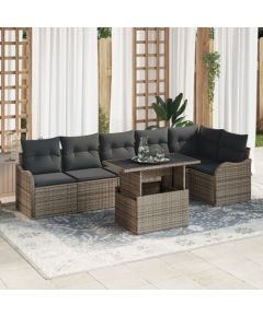 Zestaw sofy ogrodowej vidaXL 7-częściowy z poduszkami Szary polirattan, Sofa ogrodowa vidaXL 2-osobowa z poduszkami Szary polirattan Dārza mēbeļu komplekti