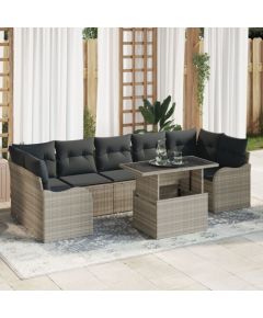 vidaXL 8-częściowy zestaw sofy ogrodowej z poduszkami Jasnoszary Polirattan, vidaXL 2-osobowa sofa ogrodowa z poduszkami Jasnoszary Polirattan Dārza mēbeļu komplekti