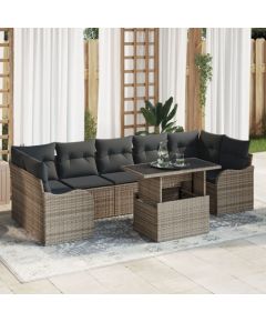 Vidaxl Zestaw 8-elementowy sof ogrodowych z poduszkami szary polirattan, Zestaw 2-osobowy sof ogrodowych z poduszkami szary polirattan Dārza mēbeļu komplekti