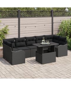 vidaXL 8-częściowy zestaw kanap ogrodowych z poduszkami czarny polirattan, vidaXL 2-osobowa sofa ogrodowa z poduszkami czarny polirattan Dārza mēbeļu komplekti