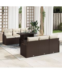 Vidaxl Zestaw 7-częściowy sof ogrodowych z poduszkami brązowy poli rattan, Sofa ogrodowa 2-osobowa z poduszkami brązowy poli rattan Dārza mēbeļu komplekti