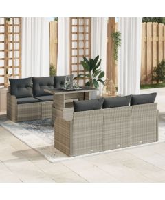 vidaXL 7-częściowy zestaw sof ogrodowych z poduszkami w jasnoszarym kolorze z polirattanu, vidaXL sofa 2-osobowa z poduszkami w jasnoszarym kolorze z polirattanu Dārza mēbeļu komplekti