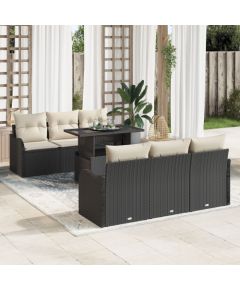 Zestaw sof ogrodowych vidaXL 7 Części z poduszkami Czarne Polirattan, Zestaw sof ogrodowych vidaXL 2-osobowy z poduszkami Czarne Polirattan Dārza mēbeļu komplekti